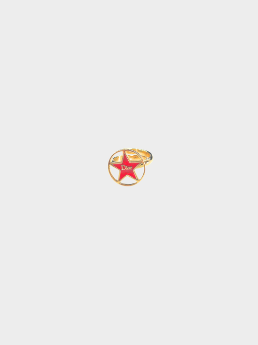 Christian Dior 2000s Gold Star Logo Ring