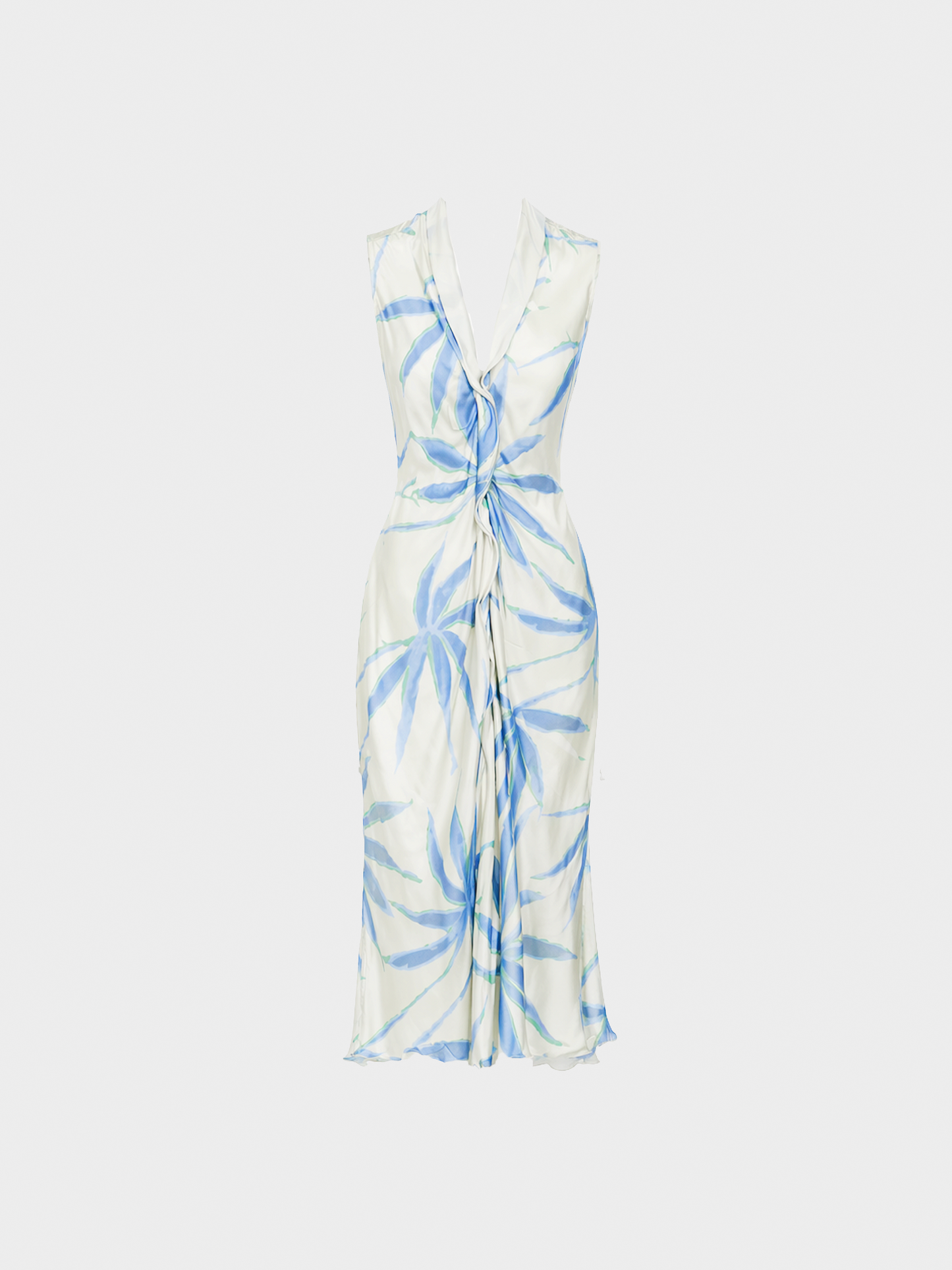 Giorgio Armani 2000s Grey and Blue Silk Floral-Print Dress