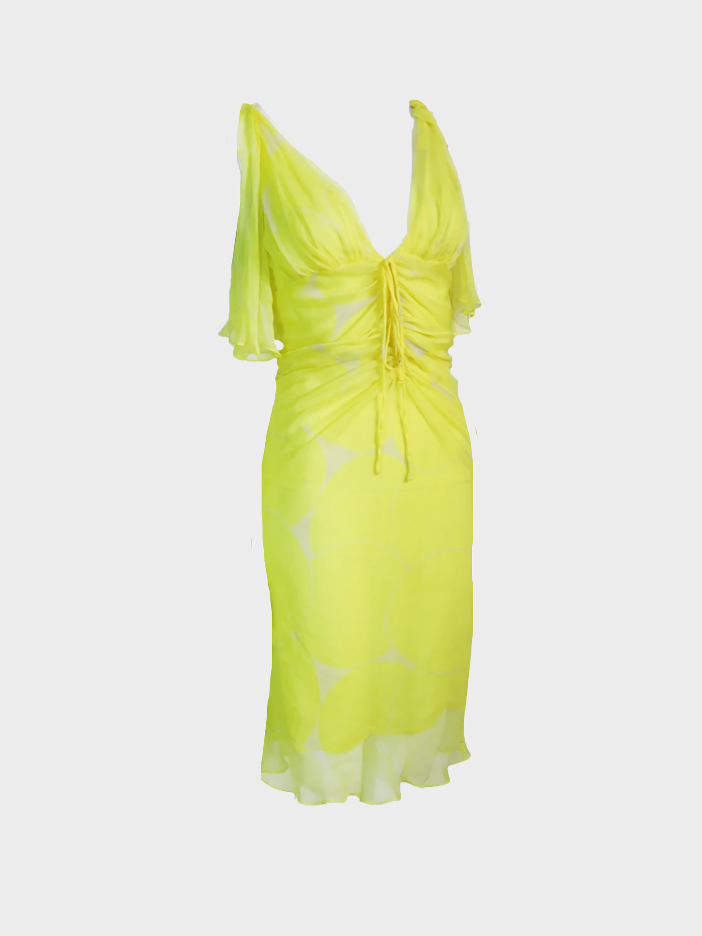 Gucci SS 2002 Yellow Printed Silk Midi Dress