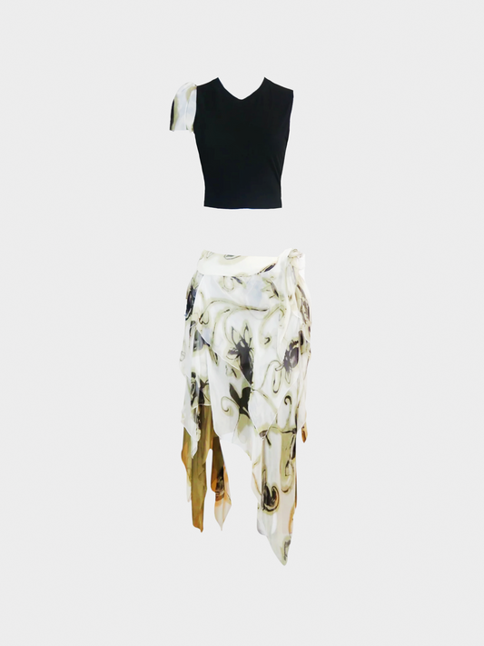 Christian Dior FW 2001 Sheer Silk Top and Skirt Set