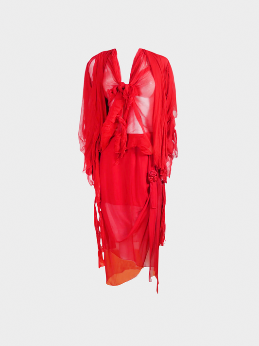 Dolce and Gabbana 1991 Red Silk Chiffon Top Set