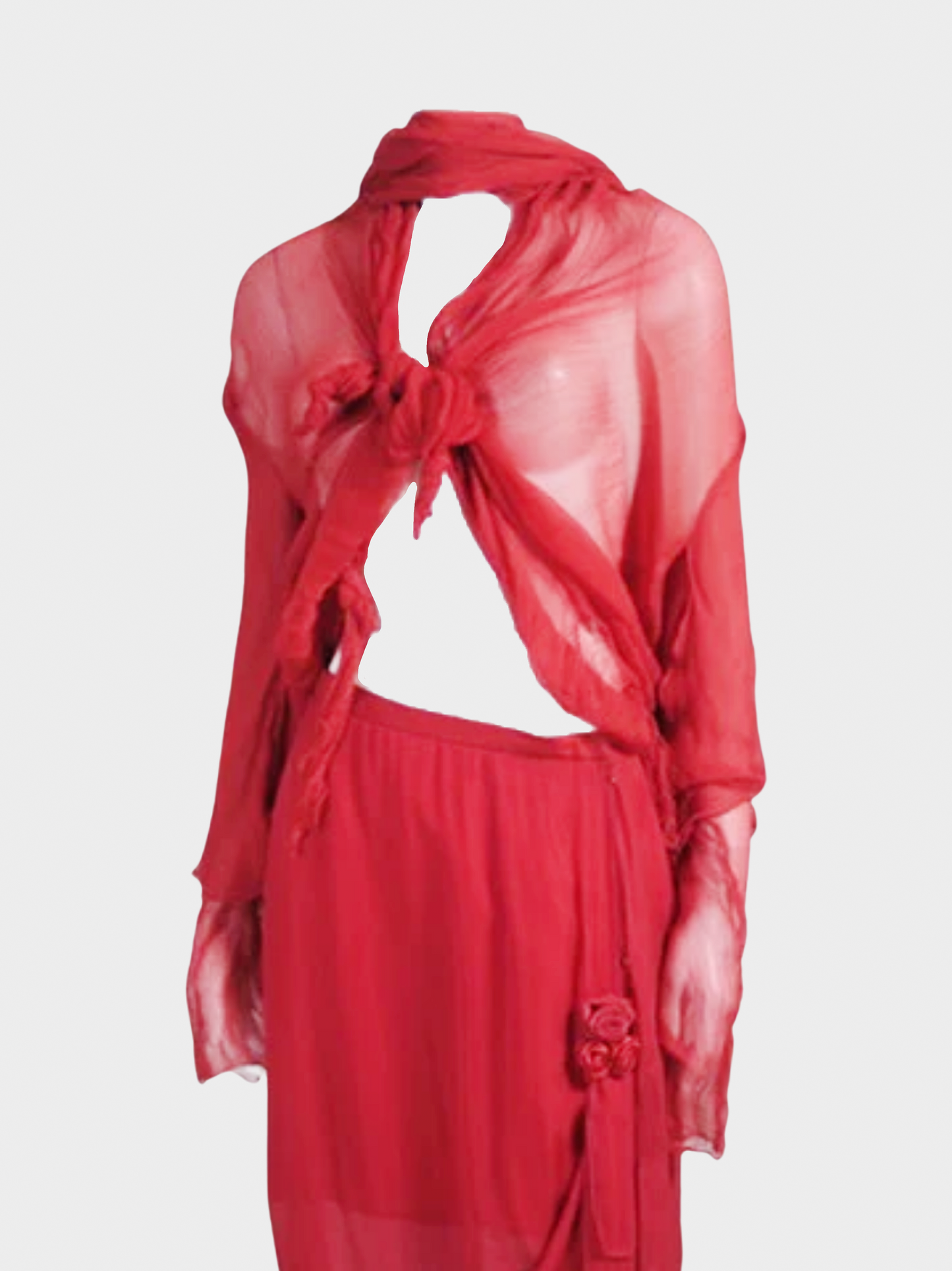 Dolce and Gabbana 1991 Red Silk Chiffon Top Set