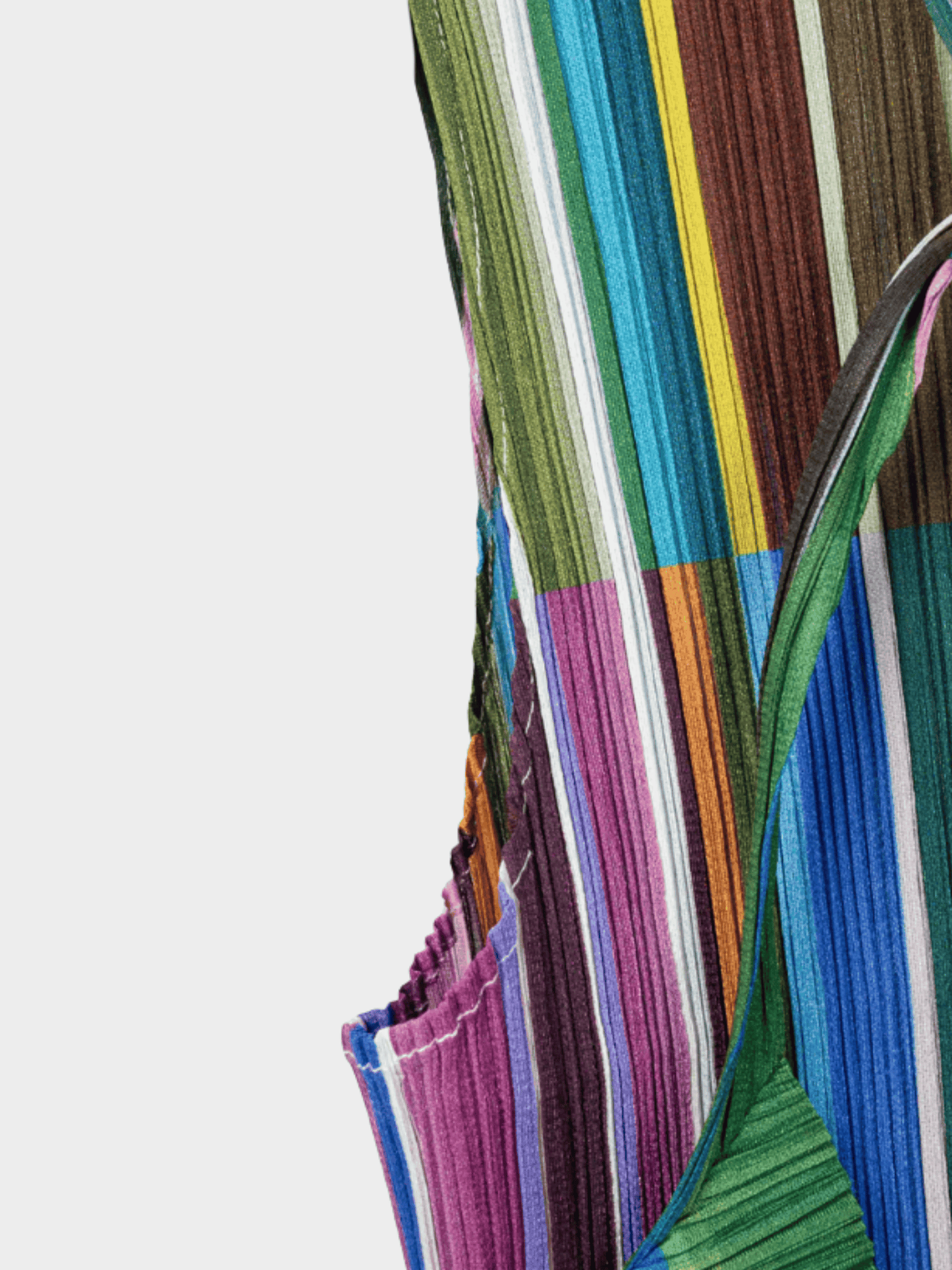 Issey Miyake 2000s Blue-Multi Striped Buttoned Tie-Neck Top