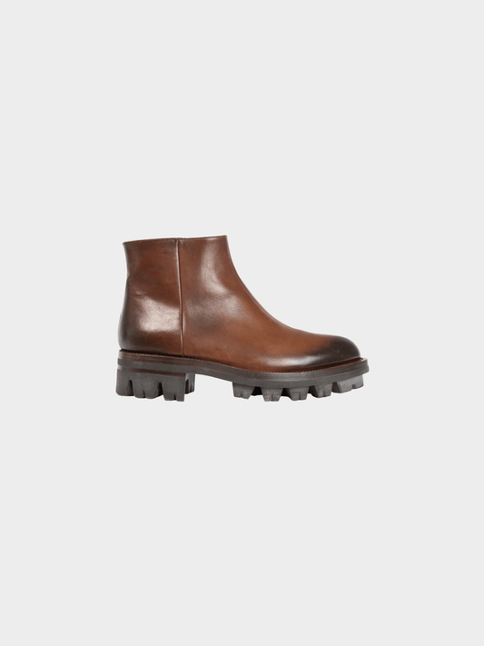 Prada 2000s Brown Leather Zip Ankle Boots