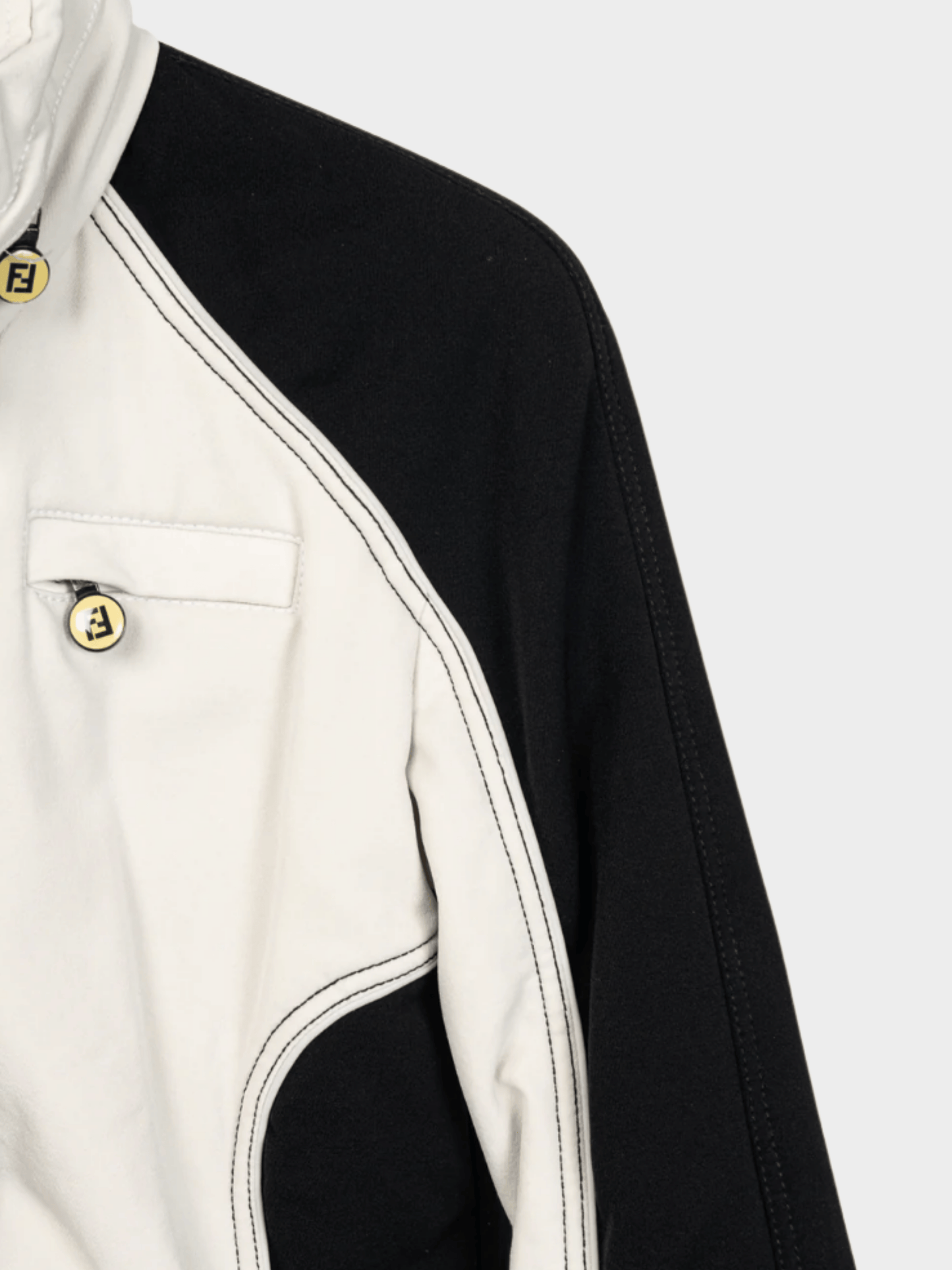 Fendi 2000s White and Black Colourblock Hidden-Hood Zip Jacket
