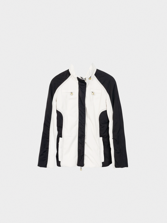 Fendi 2000s White and Black Colourblock Hidden-Hood Zip Jacket
