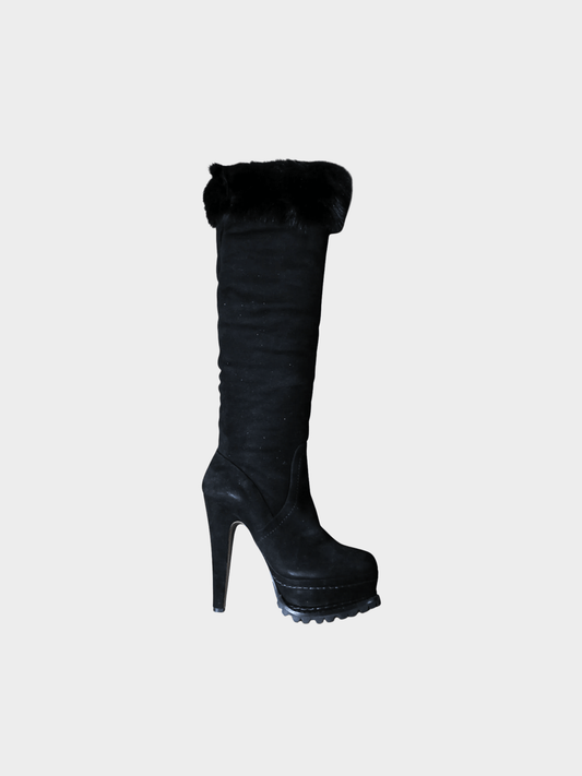 Azzedine Alaïa 2000s Black Shearling Trim Boots