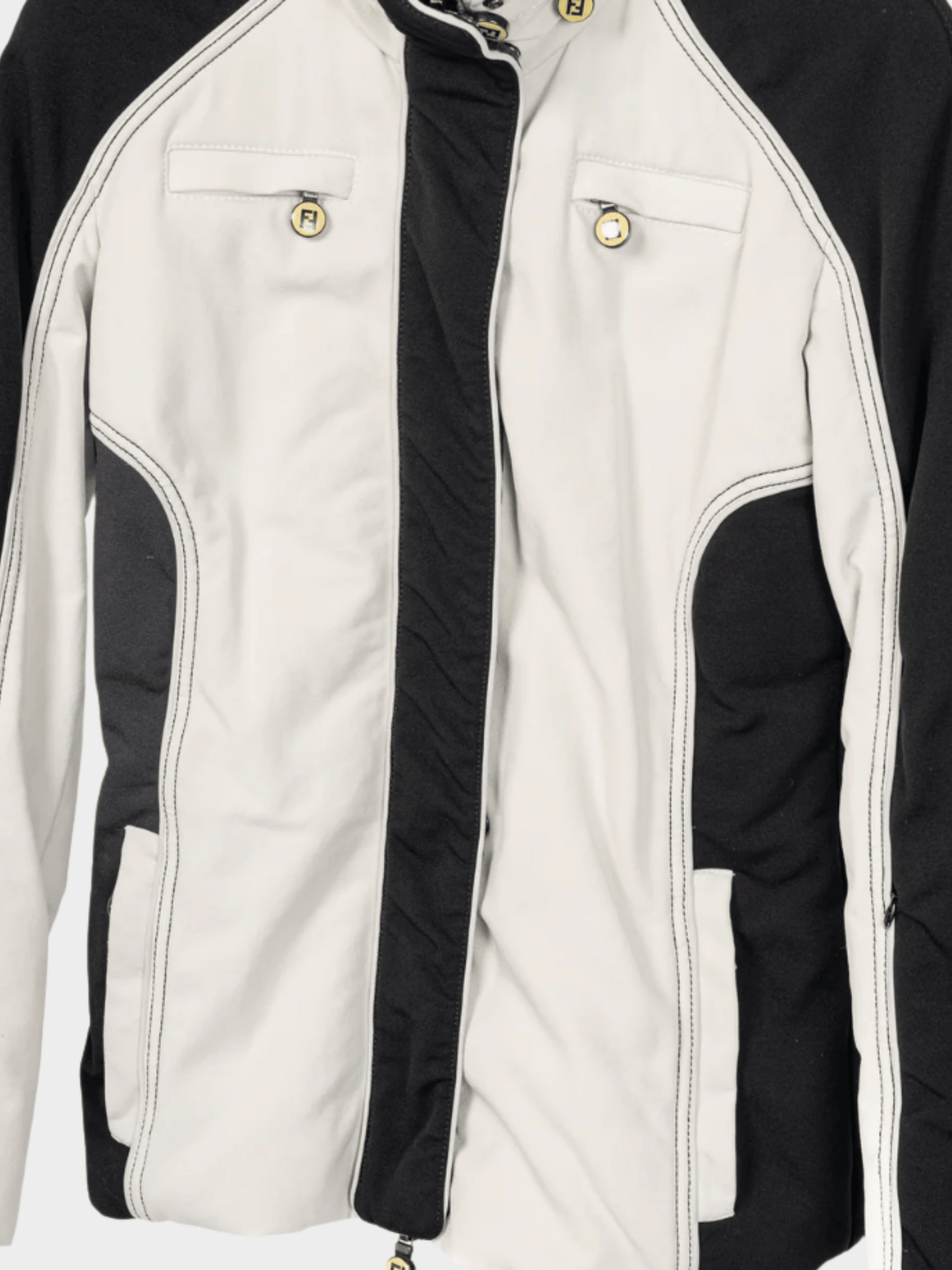 Fendi 2000s White and Black Colourblock Hidden-Hood Zip Jacket