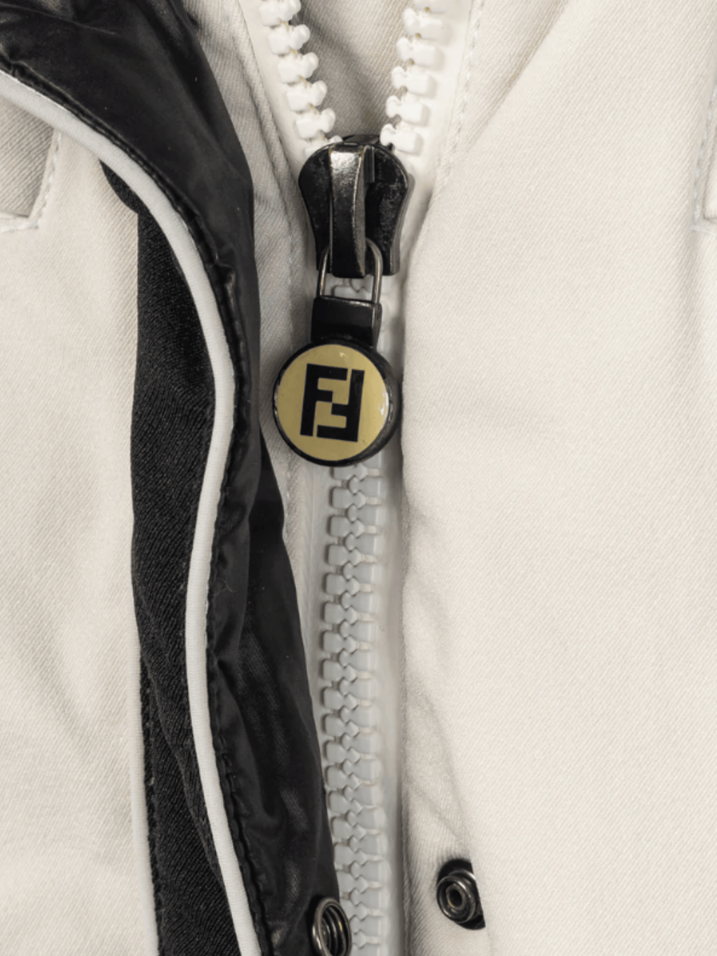 Fendi 2000s White and Black Colourblock Hidden-Hood Zip Jacket