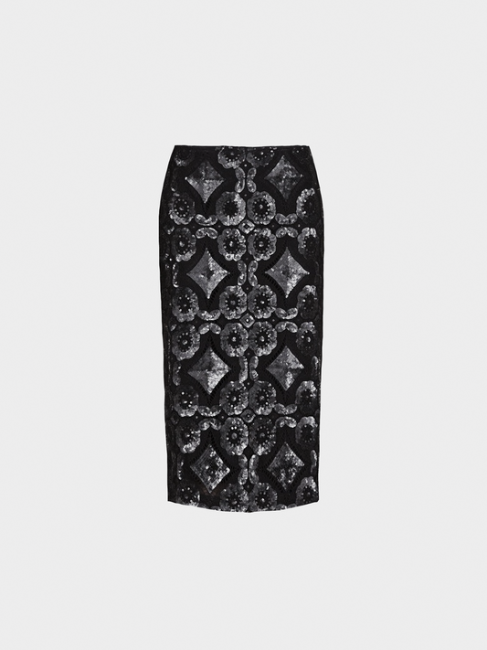 Burberry Prorsum Resort 2014 Black Sequin Detail English Lace Pencil Skirt