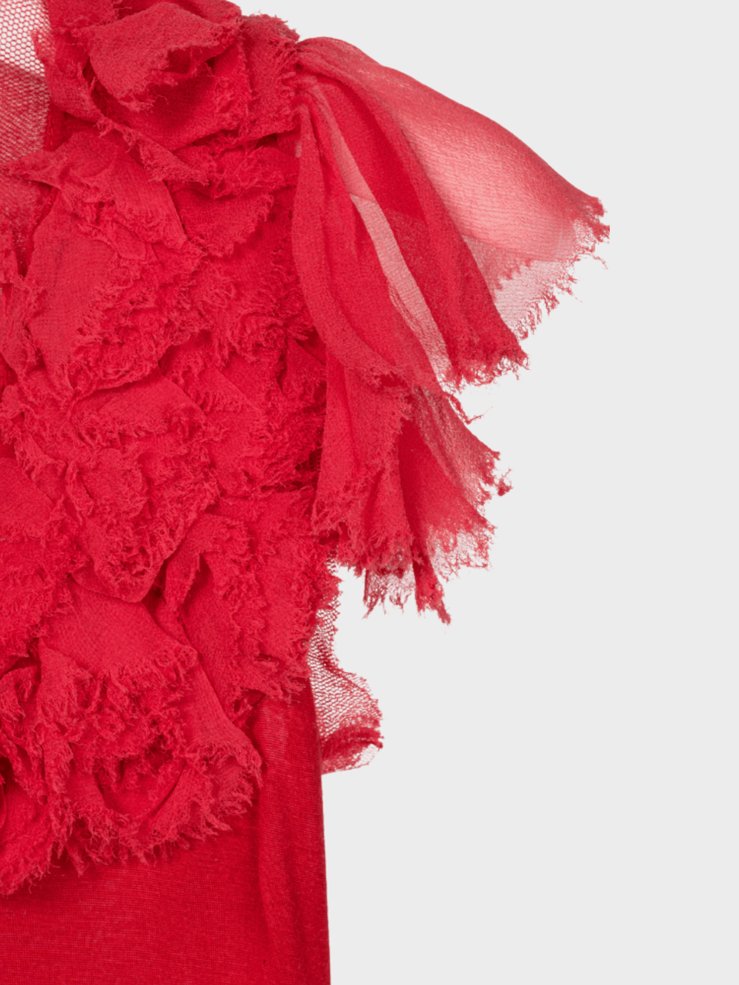 Valentino 2000s Couture Red Jersey Rosette Flutter-Sleeve T-Shirt