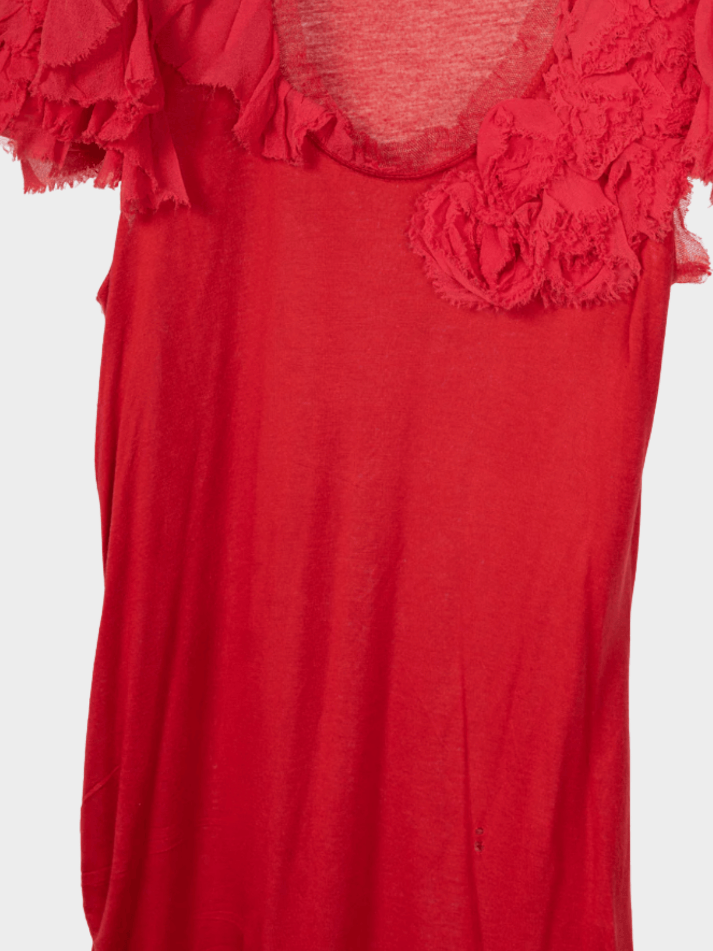 Valentino 2000s Couture Red Jersey Rosette Flutter-Sleeve T-Shirt