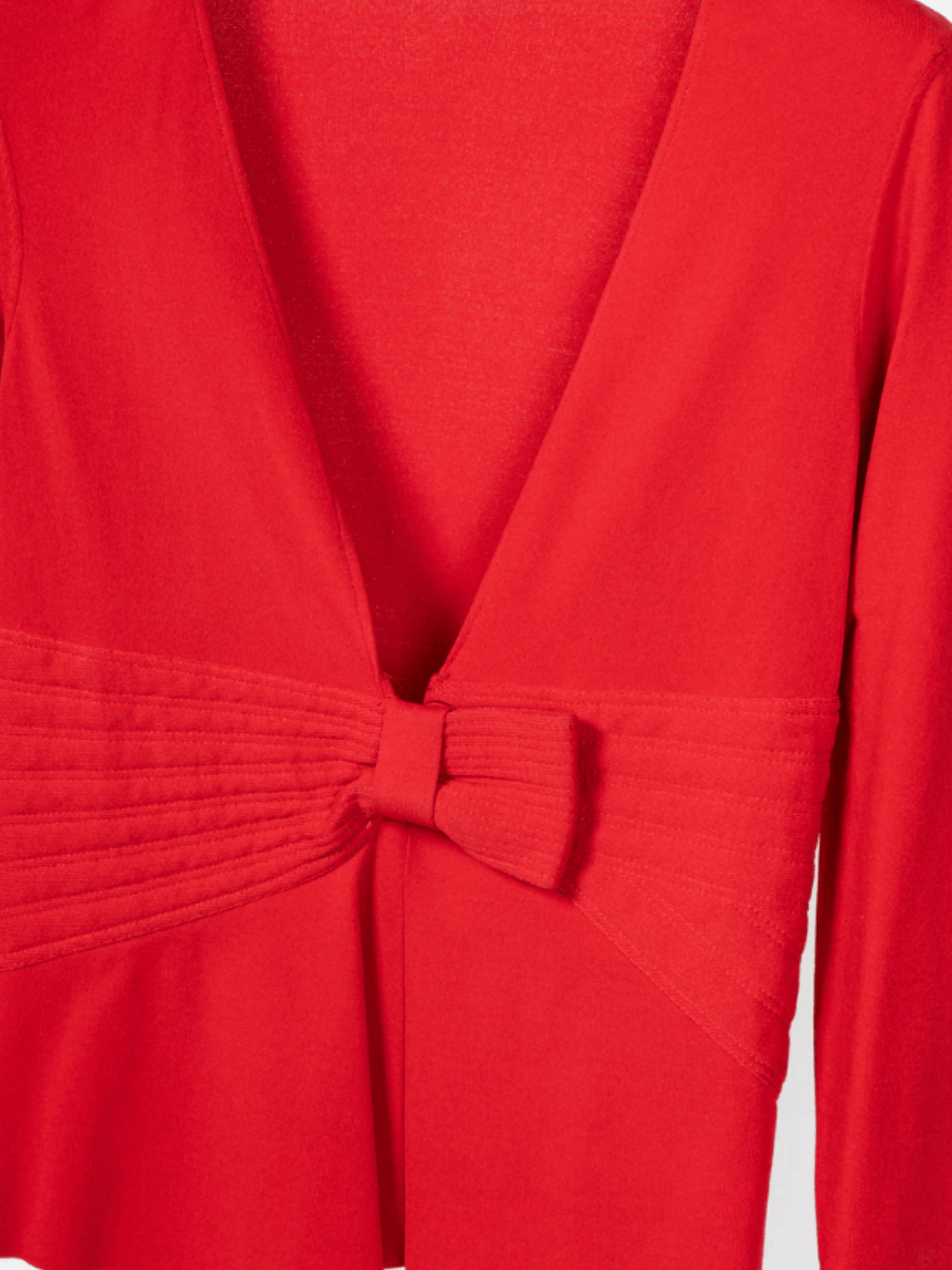 Valentino 2000s Red Viscose-Knit Bow-Waist Cardigan