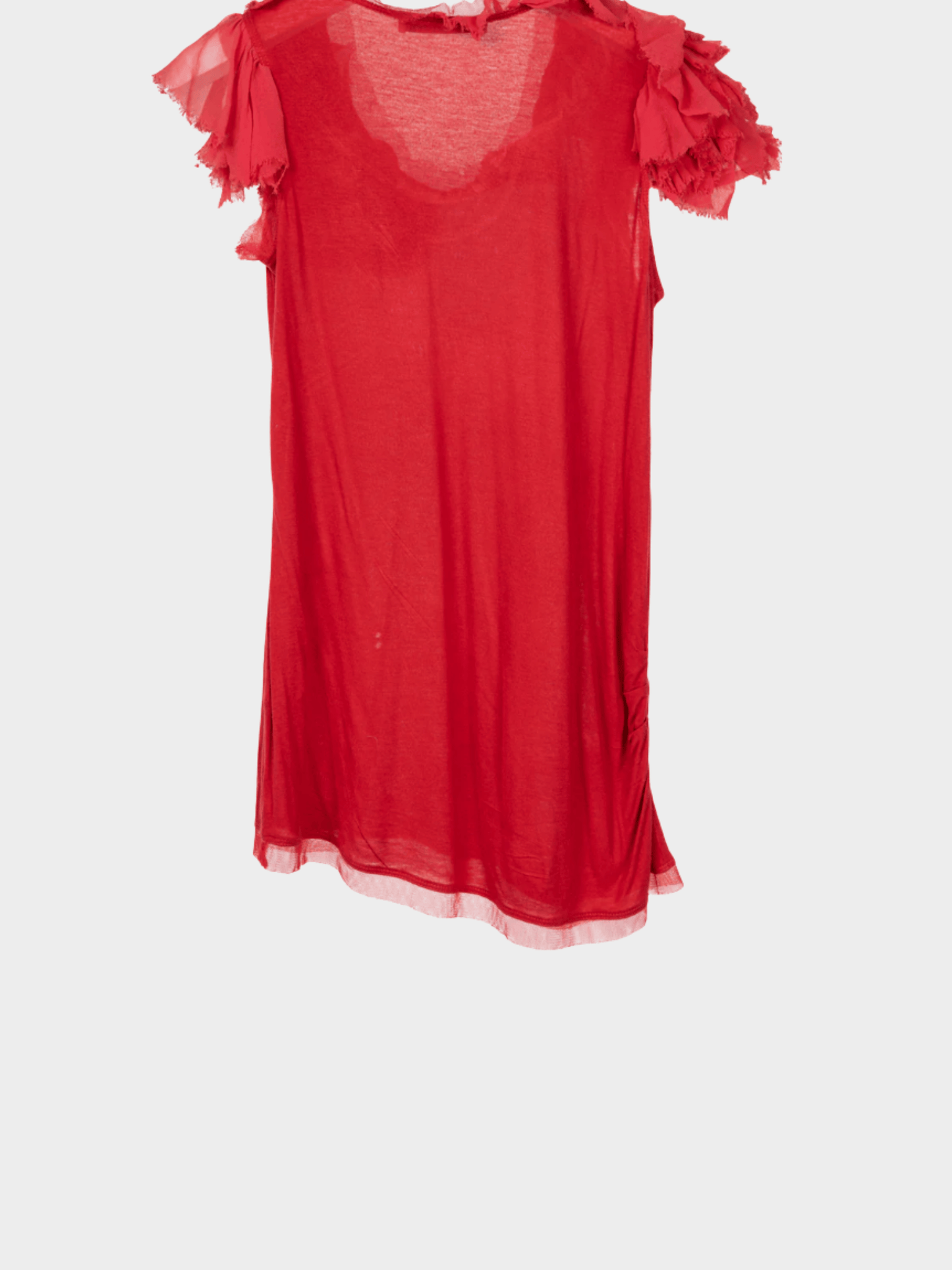 Valentino 2000s Couture Red Jersey Rosette Flutter-Sleeve T-Shirt