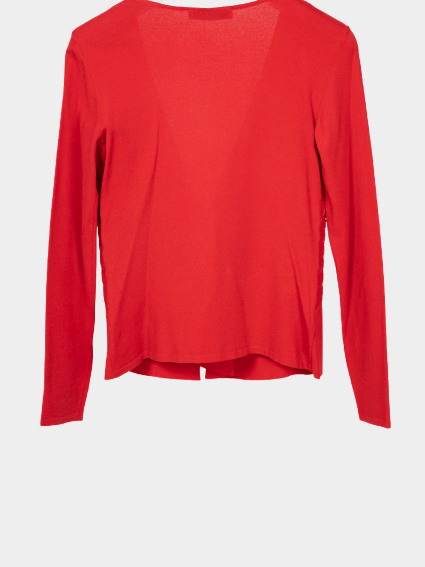 Valentino 2000s Red Viscose-Knit Bow-Waist Cardigan