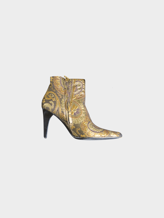 Celine 2000s Gold Jacquard Boots