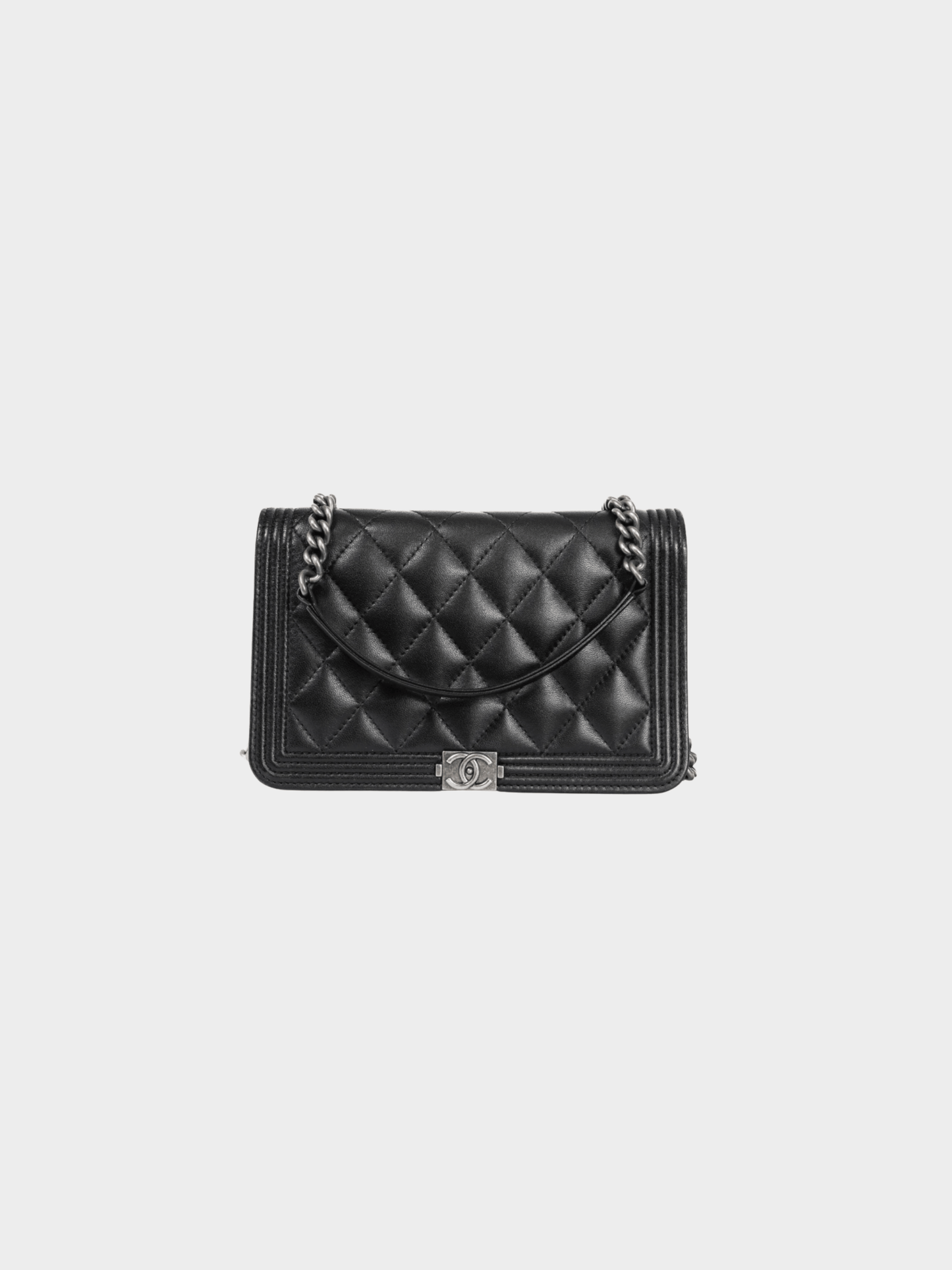 Chanel 2021 Boy Black Quilted Lambskin SHW Wallet-on-Chain