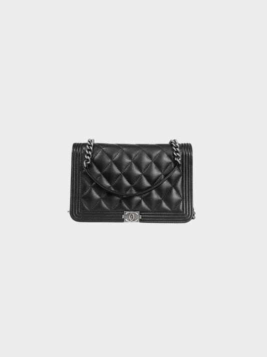 Chanel 2021 Boy Black Quilted Lambskin SHW Wallet-on-Chain