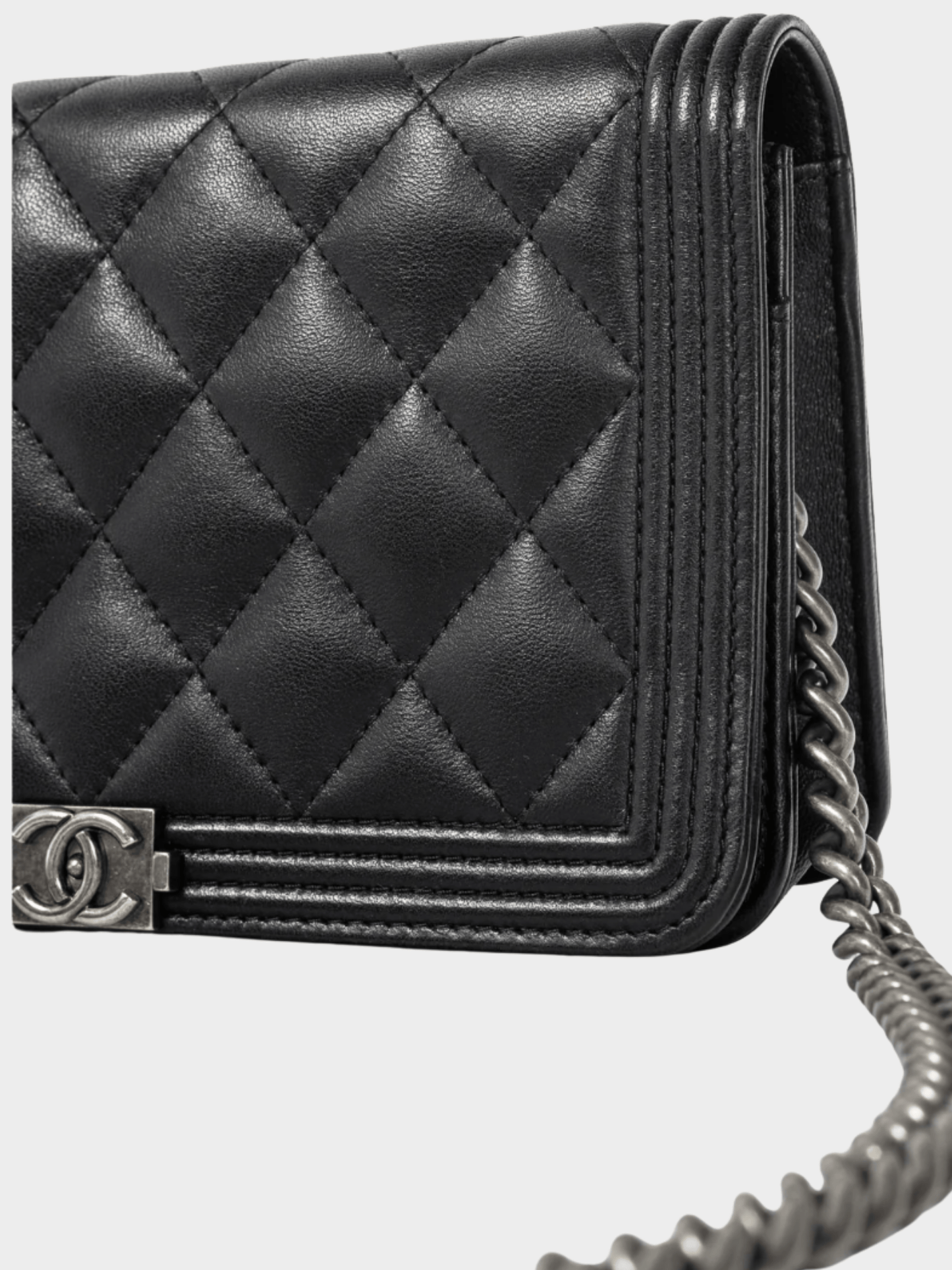 Chanel 2021 Boy Black Quilted Lambskin SHW Wallet-on-Chain