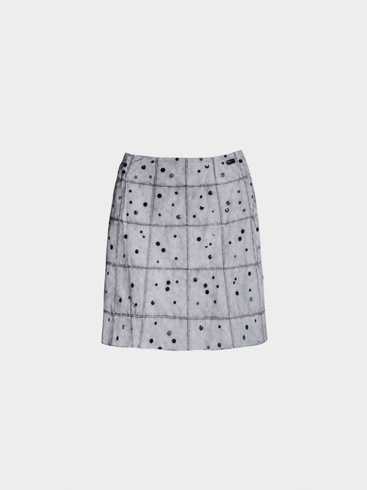 Chanel 2000 Grey Quilt Polka Dot Skirt