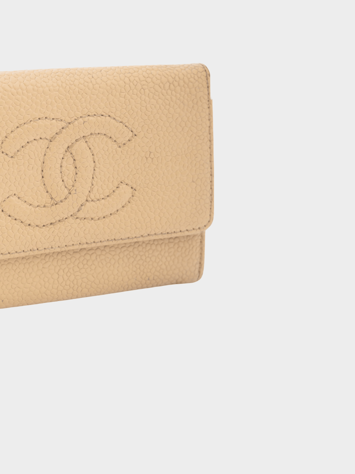 Chanel 2000s Tan Caviar Leather CC Card Holder