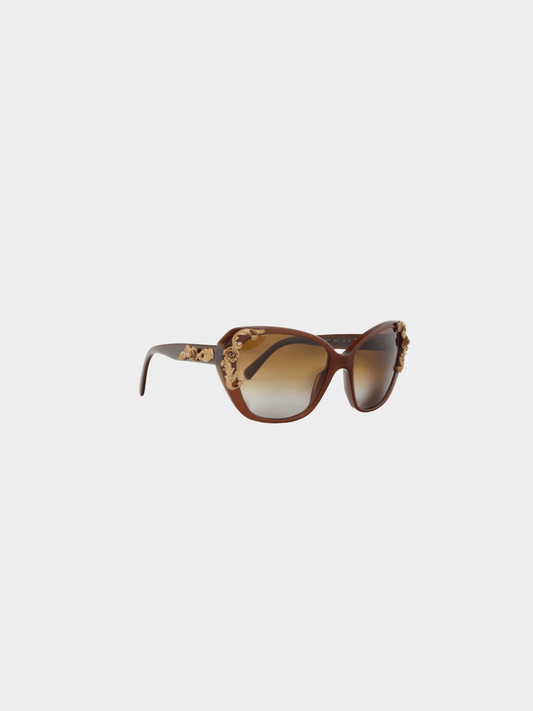 Dolce and Gabbana 2000s Sicilian Baroque Brown Cat-Eye Sunglasses