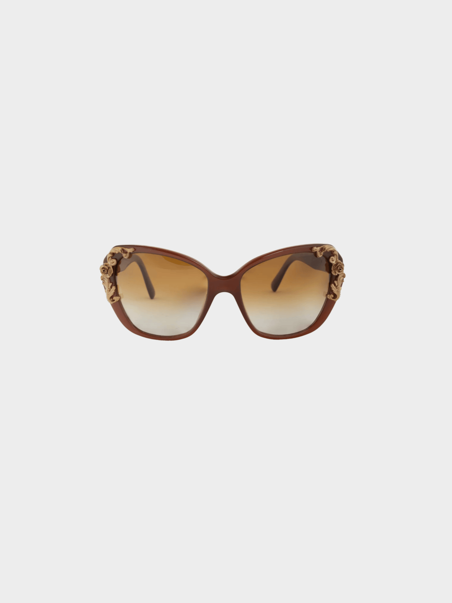 Dolce and Gabbana 2000s Sicilian Baroque Brown Cat-Eye Sunglasses