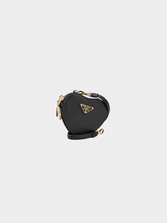 Prada 2022 Nero Saffiano Leather Mini Heart Pouch