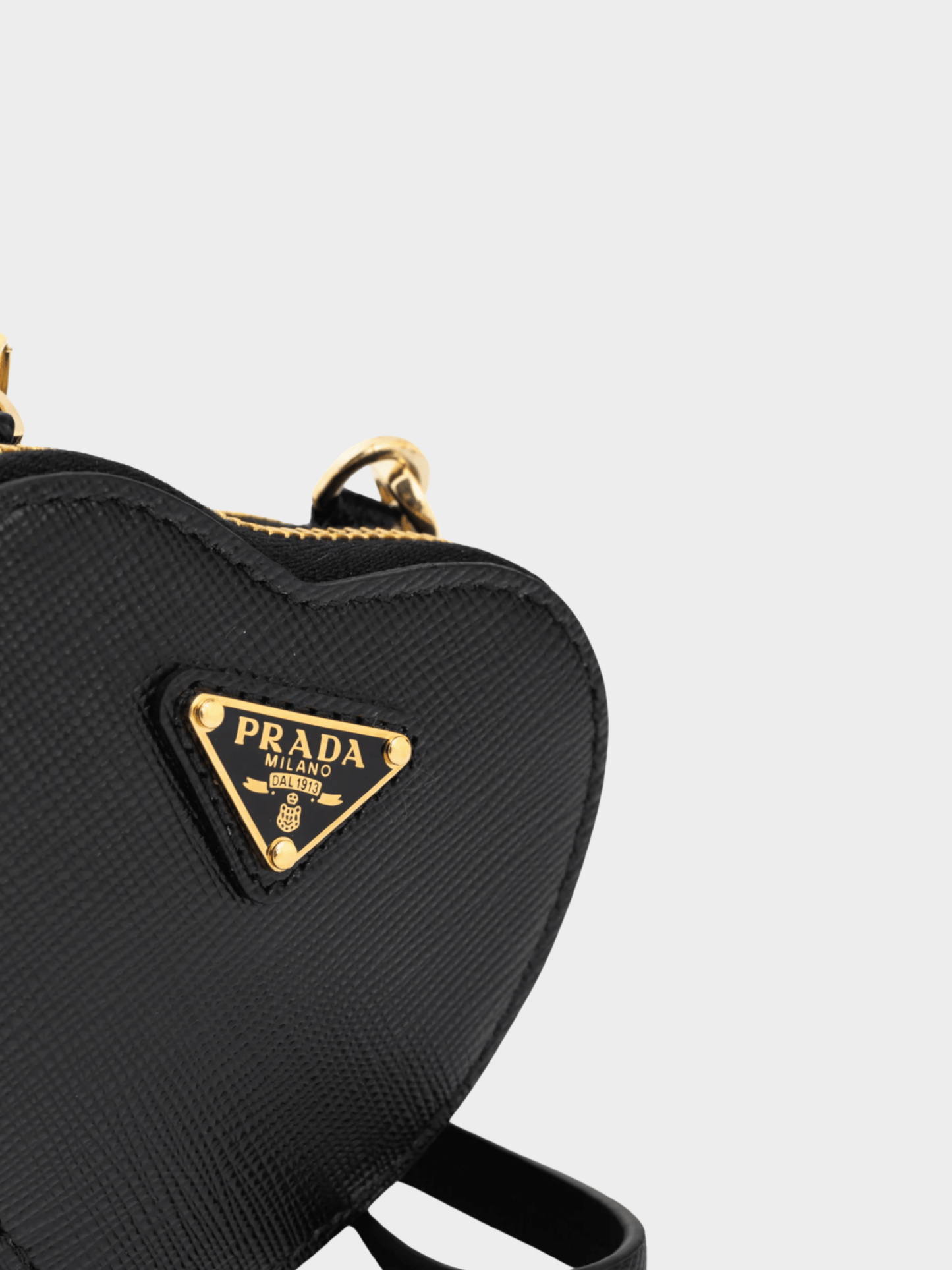 Prada 2022 Nero Saffiano Leather Mini Heart Pouch