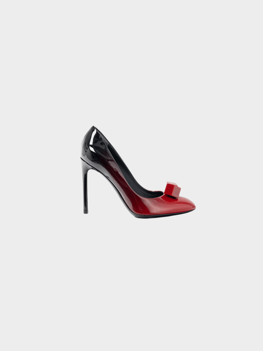 Louis Vuitton 2014 Gossip Red and Black Ombre Patent Leather Cube Heels