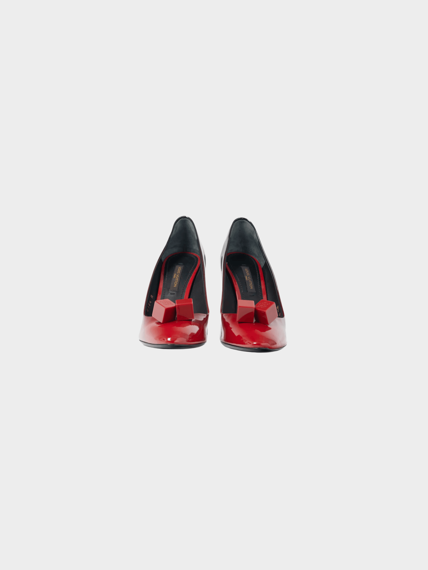 Louis Vuitton 2014 Gossip Red and Black Ombre Patent Leather Cube Heels