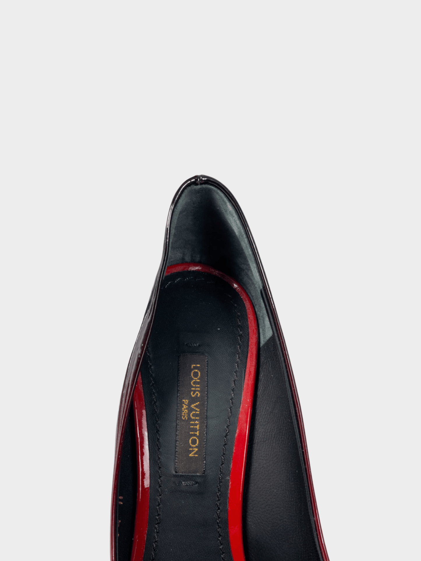 Louis Vuitton 2014 Gossip Red and Black Ombre Patent Leather Cube Heels