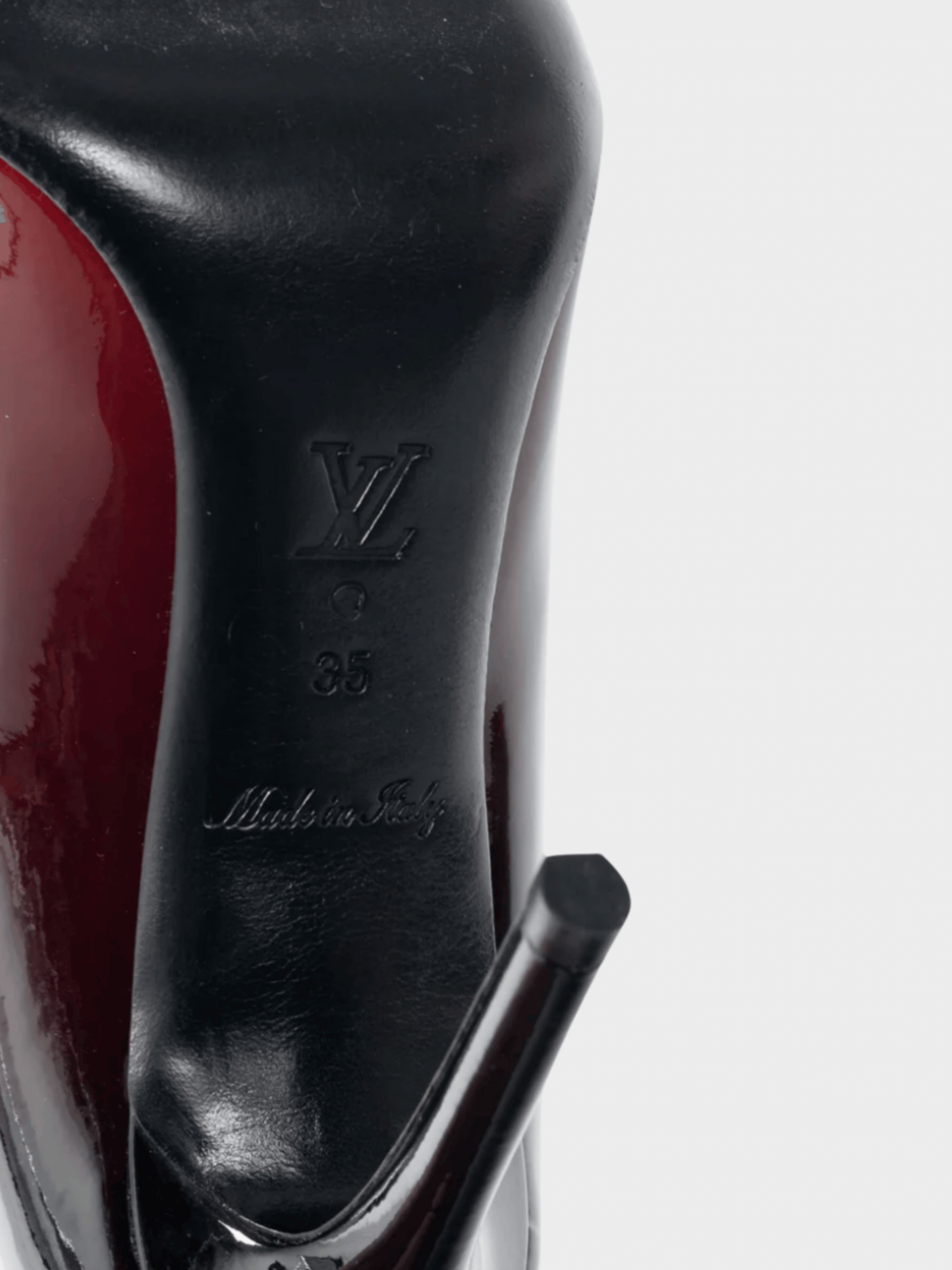 Louis Vuitton 2014 Gossip Red and Black Ombre Patent Leather Cube Heels