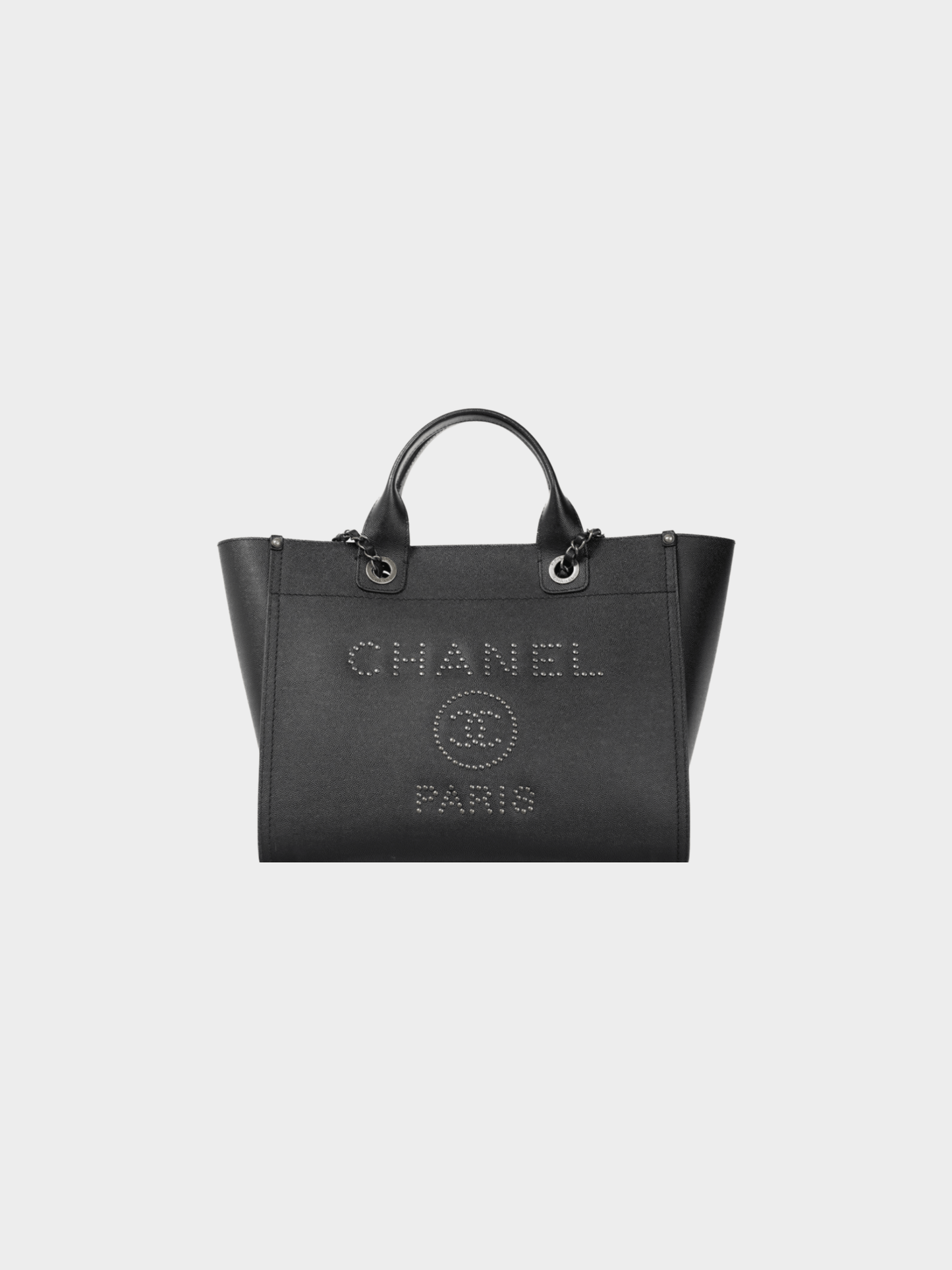 Chanel 2000s Small Deauville Black Caviar Studded Tote