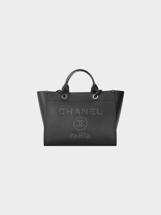 Chanel 2000s Small Deauville Black Caviar Studded Tote