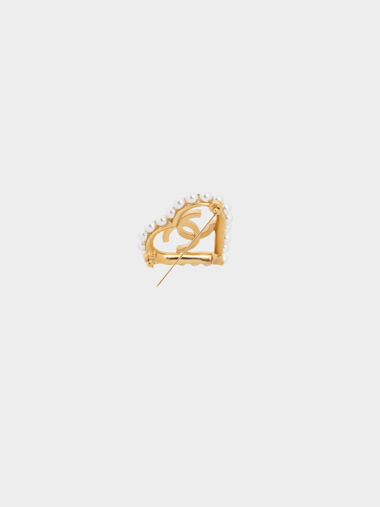 Chanel FW 2019 Gold-Tone Faux-Pearl-Embellished CC-Heart Brooch
