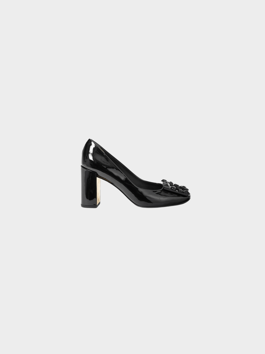 Louis Vuitton 2014 Black Patent Leather Embellished-Buckle Pumps
