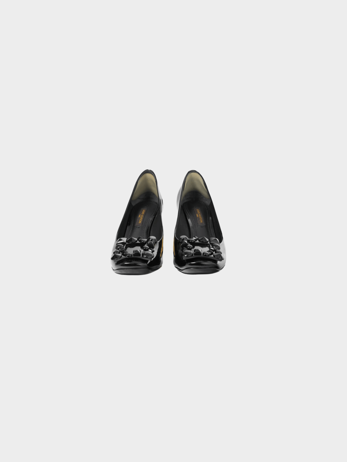 Louis Vuitton 2014 Black Patent Leather Embellished-Buckle Pumps
