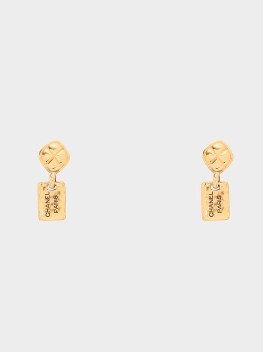 Chanel 1990s 24k-Gold Plated Quilted Clip-On Drop Earrings