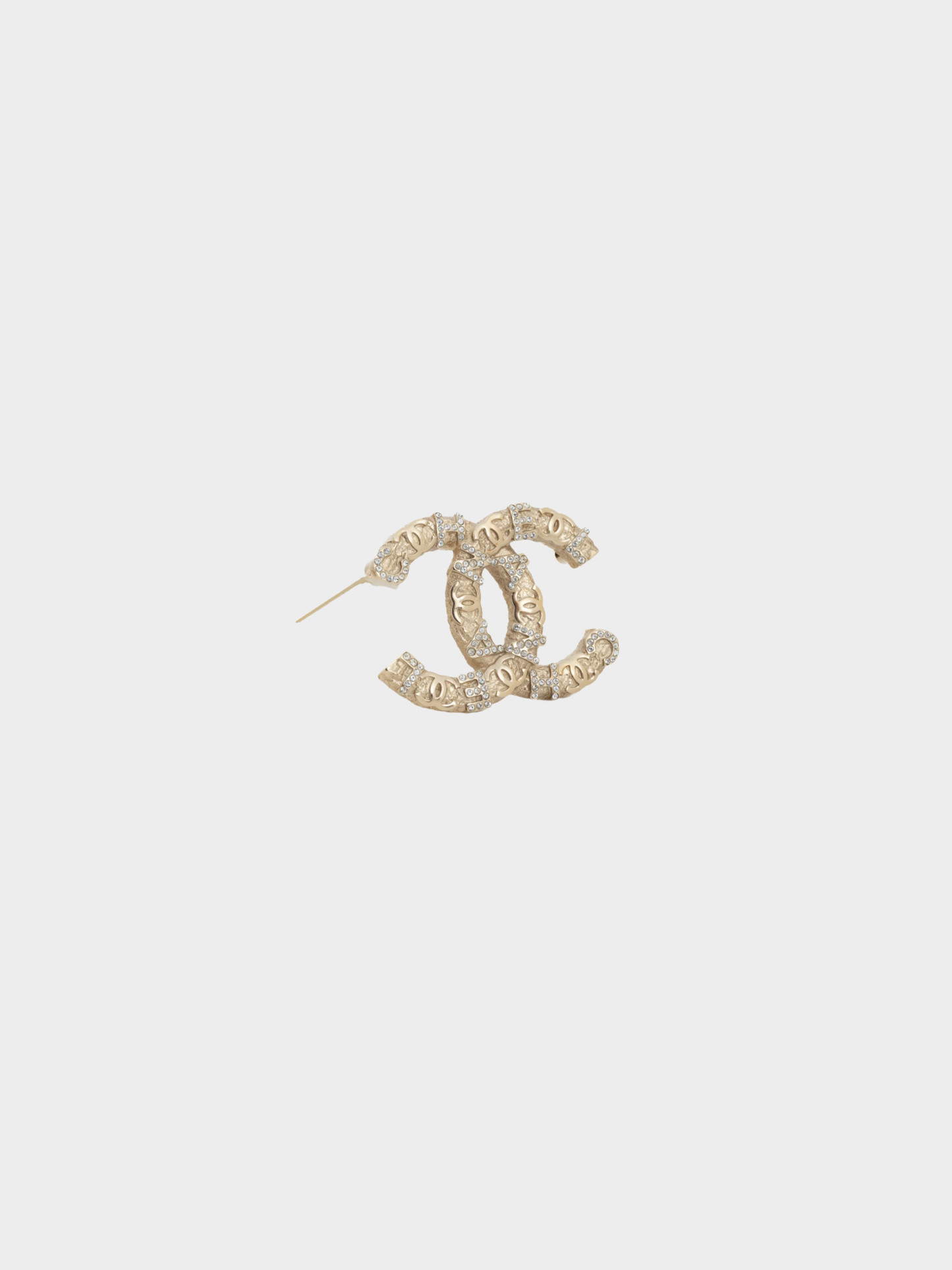Chanel SS 2021 Gold-Tone Crystal-Embellished CC-Logo Brooch