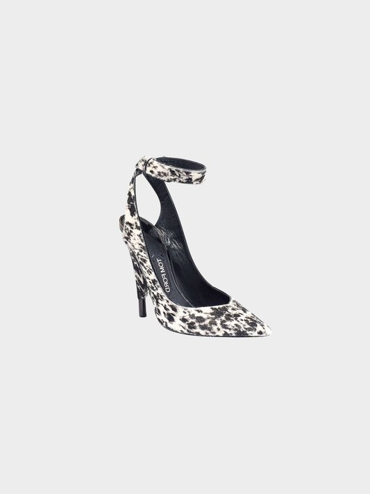 Tom Ford 2000s Black and White Calfhair Animal Print Pumps