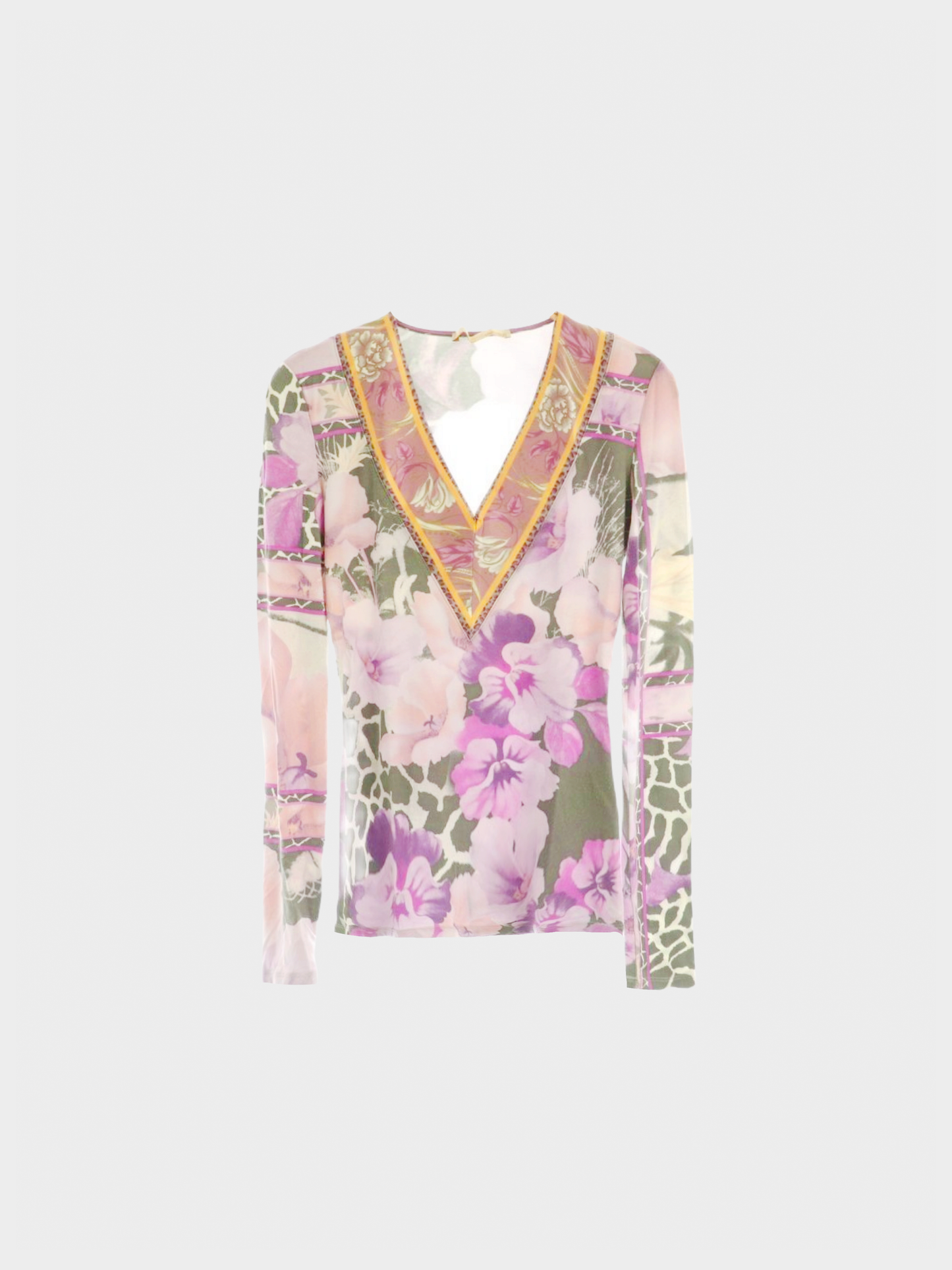 Roberto Cavalli Class 2000s Floral Printed Longsleeve Top