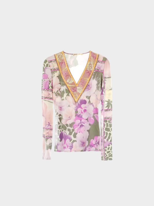 Roberto Cavalli Class 2000s Floral Printed Longsleeve Top