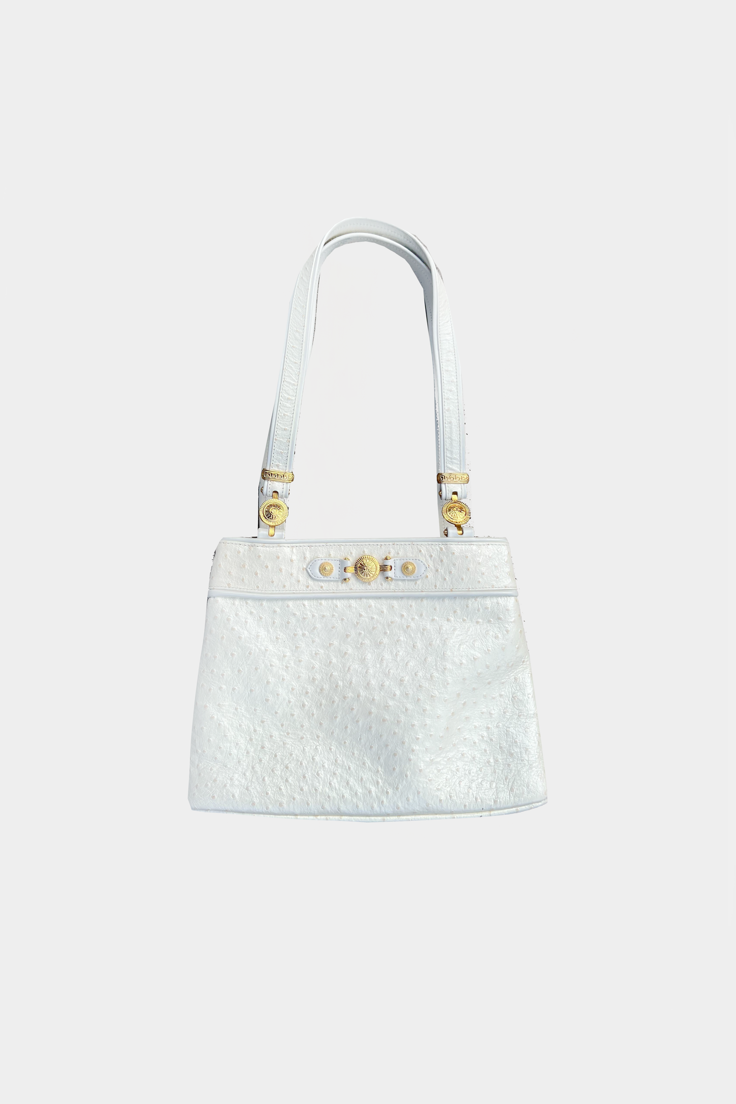 Gianni Versace 2000s Ostrich White Leather Tote Bag