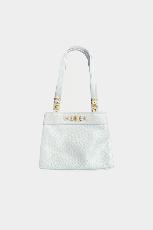 Gianni Versace 2000s Ostrich White Leather Tote Bag