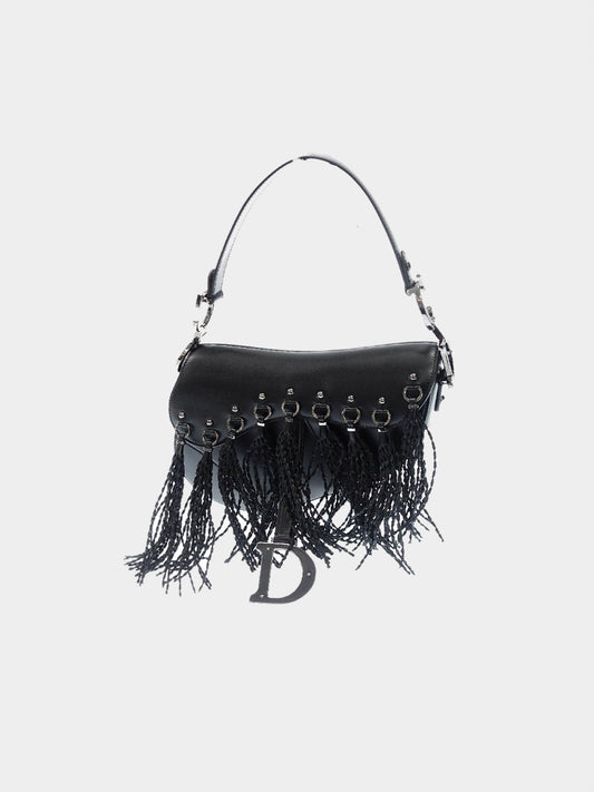 Christian Dior 2020s Limited Black Fringe Small Saddle Bag