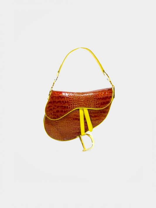 Christian Dior 2000s Limited Embossed Croc Saddle Bag
