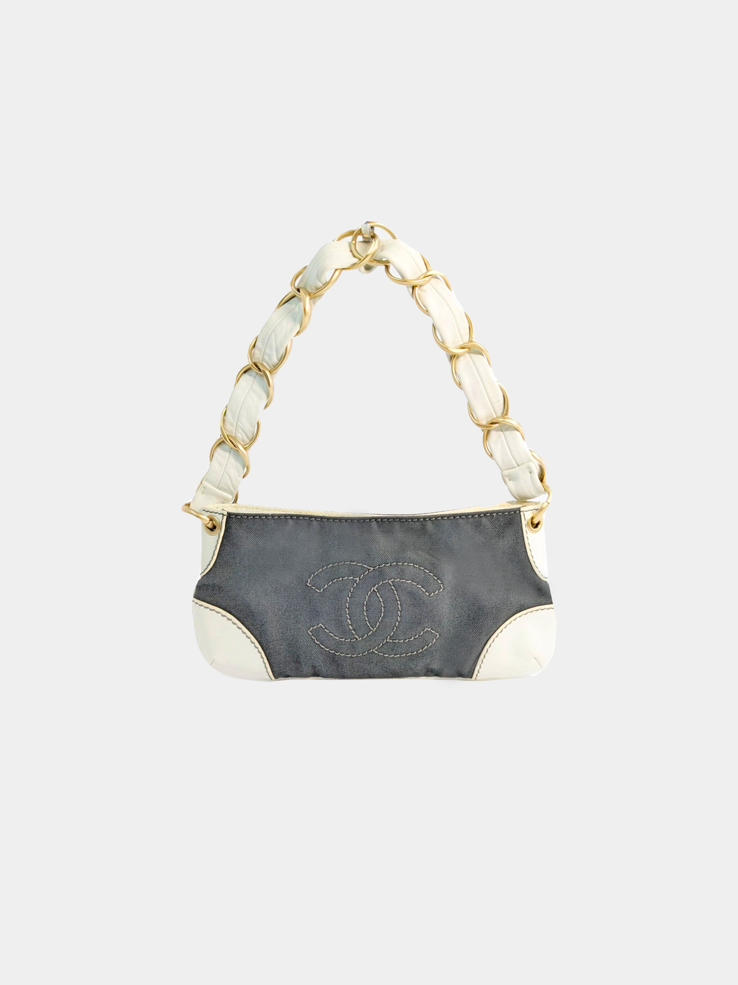 Chanel 2000s Leather Grey Thick Chain Handbag