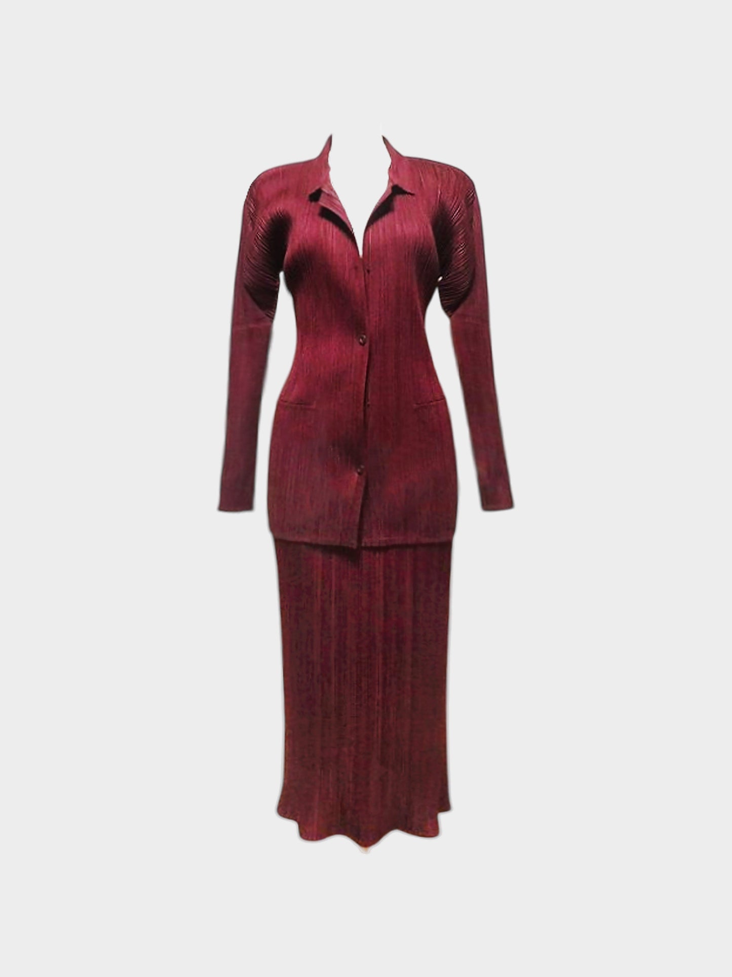 Issey Miyake Pleats Please AW 2009 Maroon Pleated Top and Skirt Set