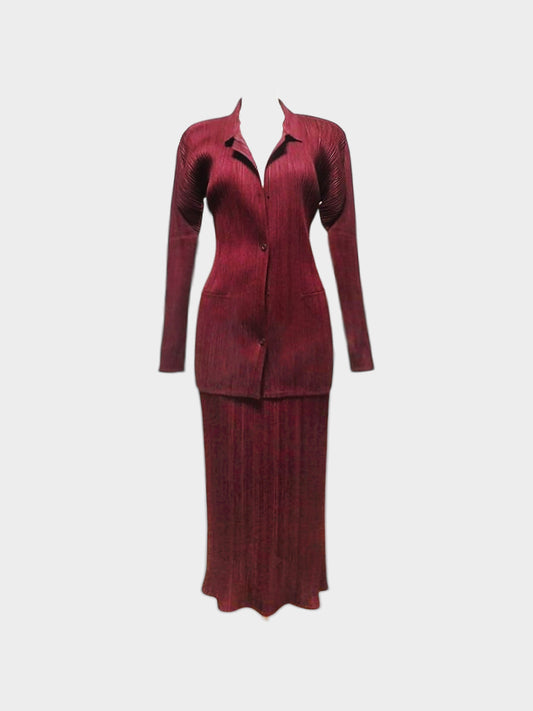 Issey Miyake Pleats Please AW 2009 Maroon Pleated Top and Skirt Set